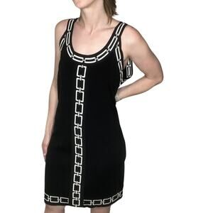 Adrienne Vittadini Classic Black White chain link sleeveless Sheath dress Medium